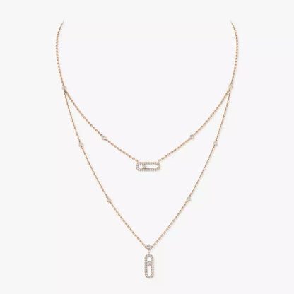 [Renovia Jewelry]2 Rows Rose Gold Diamond Pave_ Necklace Move Uno